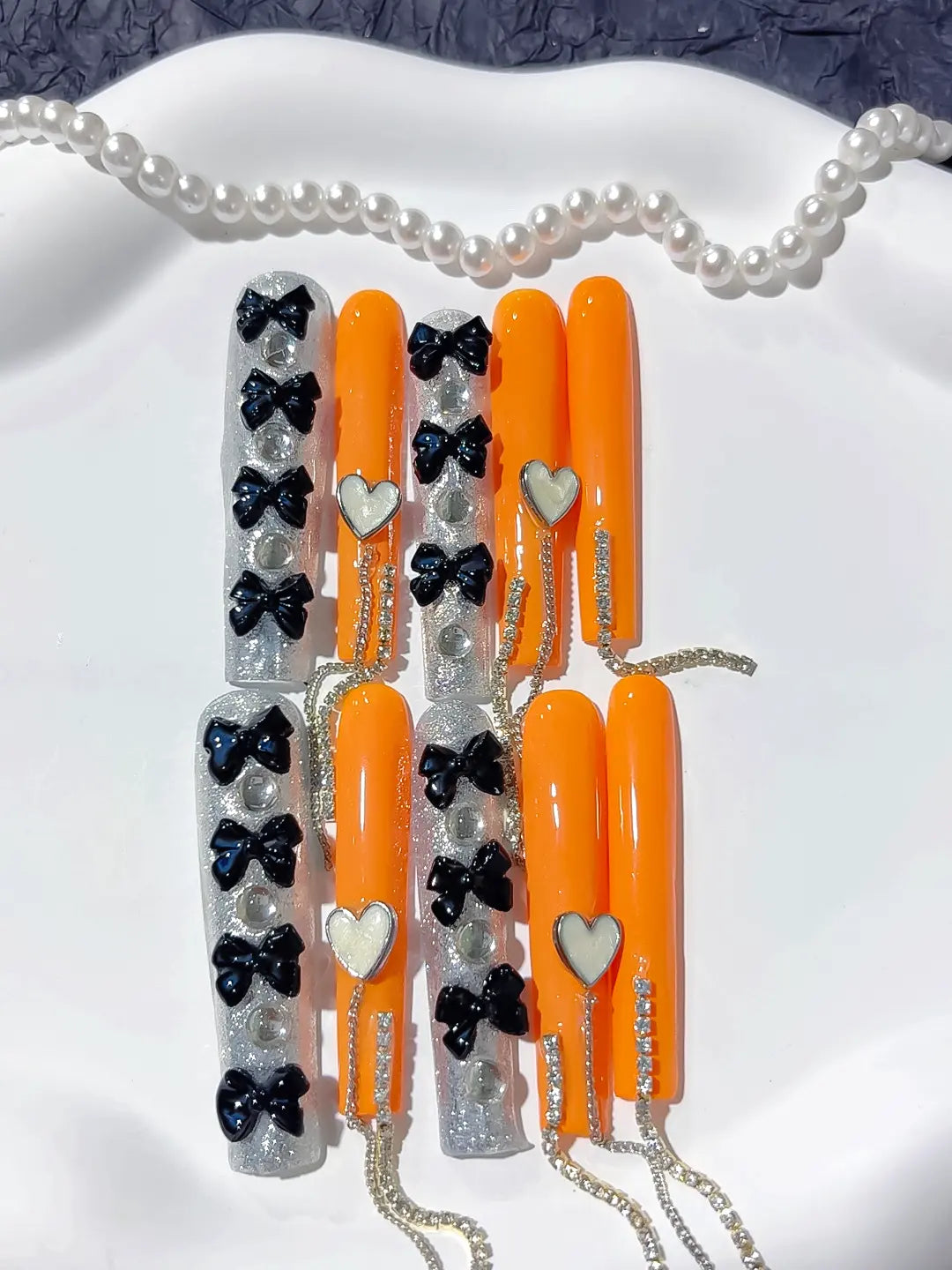 M036 - Long Orange Silver Square Glitter Chain