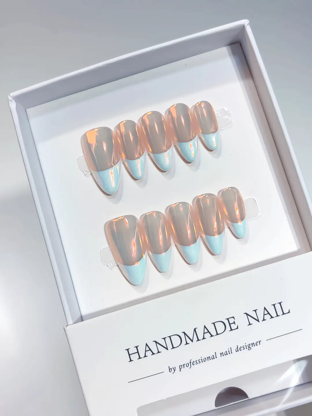 A042 - Medium Blue Multicolor Almond French tip VibeNailsLab