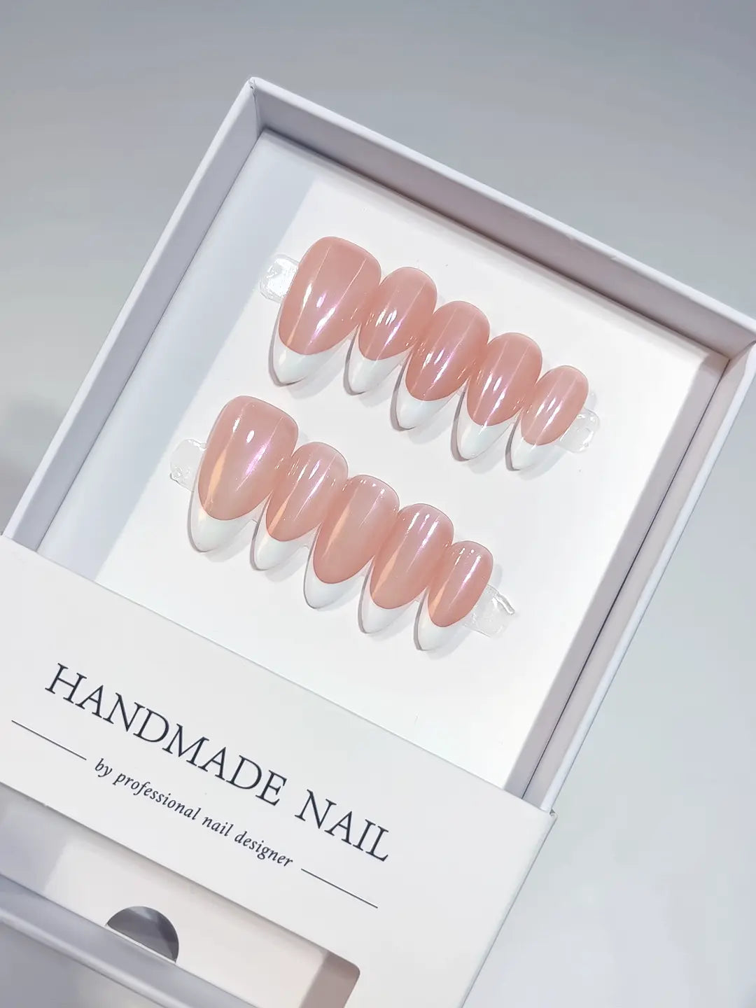 A047 - Medium Pink Multicolor Almond French tip VibeNailsLab