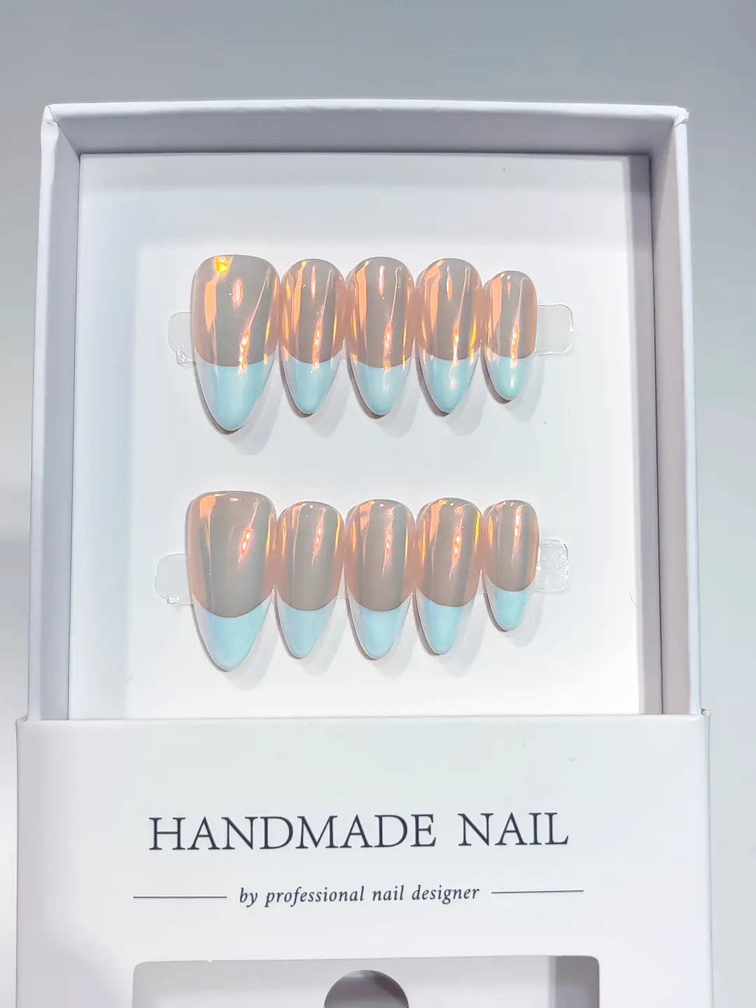 A042 - Medium Blue Multicolor Almond French tip VibeNailsLab