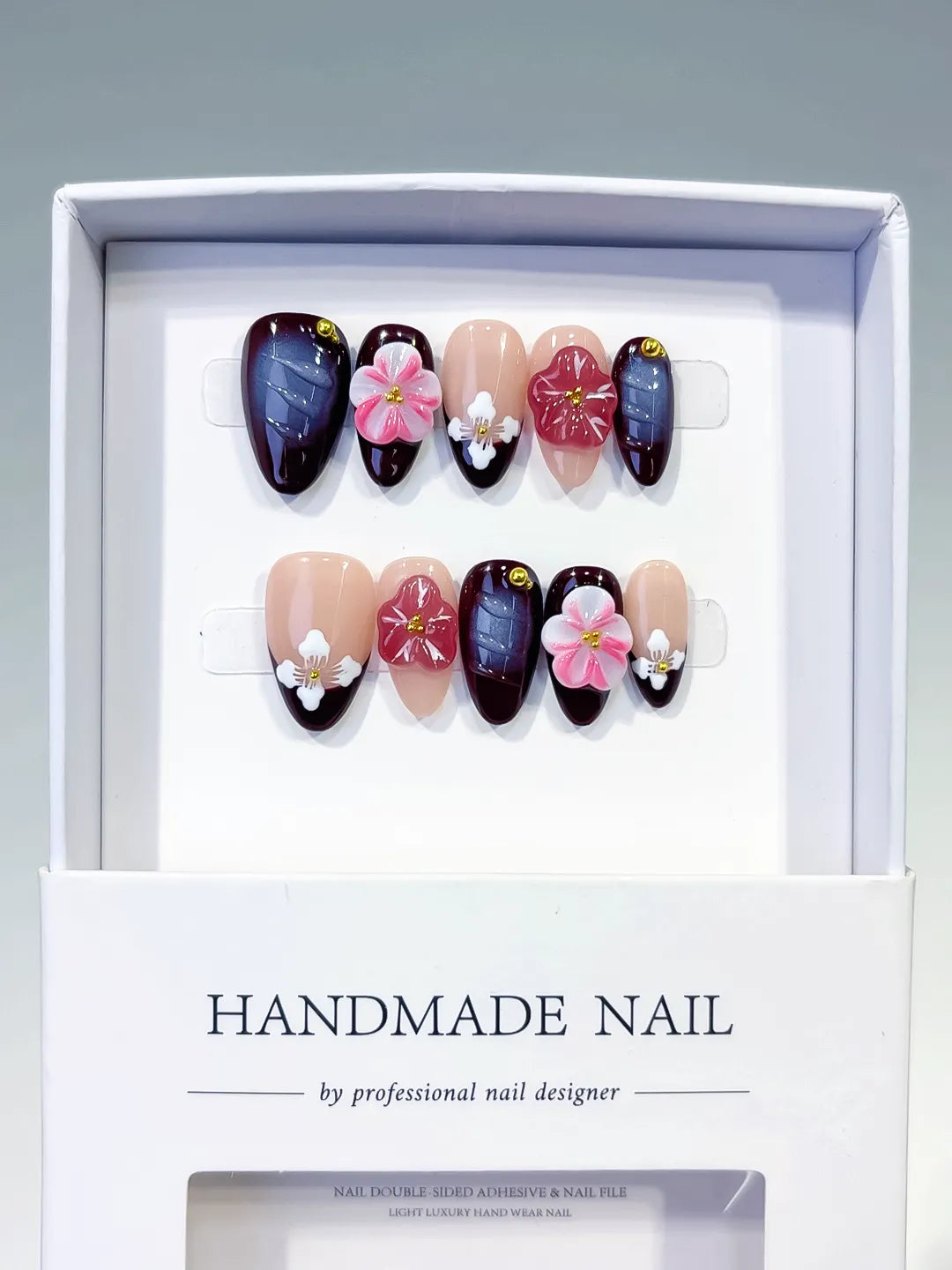 D302 - Short Nude Red Almond Floral Flower Gold Stud