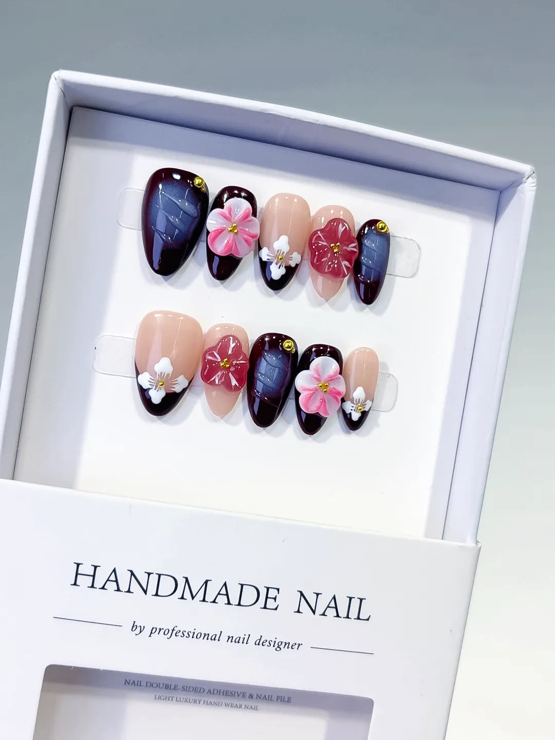 D302 - Short Nude Red Almond Floral Flower Gold Stud