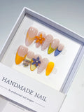 D399 - Medium Nude Yellow Almond French tip Flower Glitter VibeNailsLab