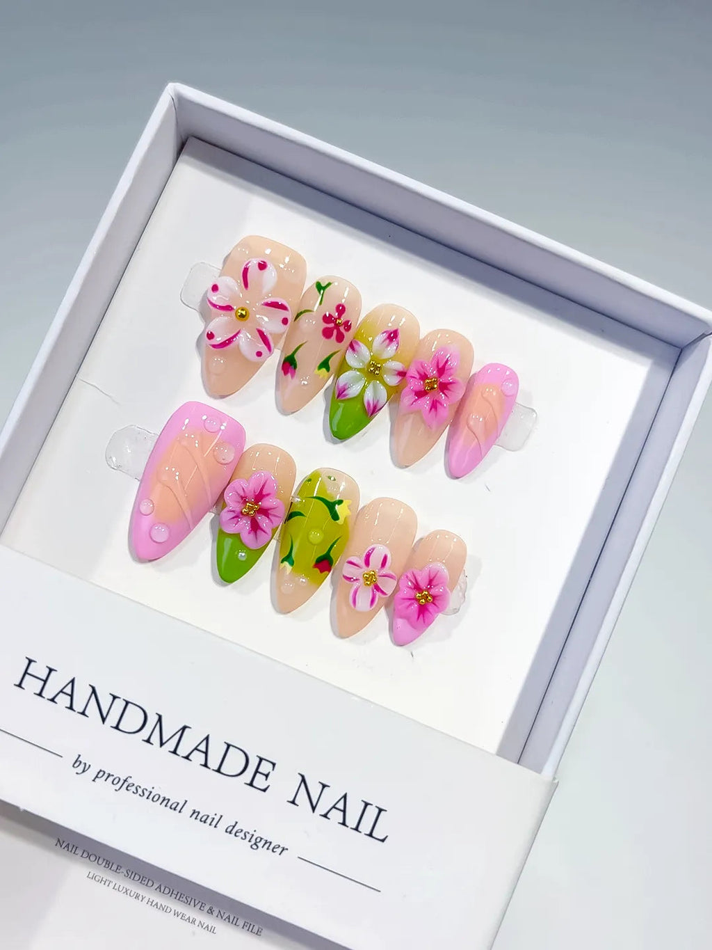 D400 - Medium Nude Pink Almond Abstract Flower Fruit VibeNailsLab