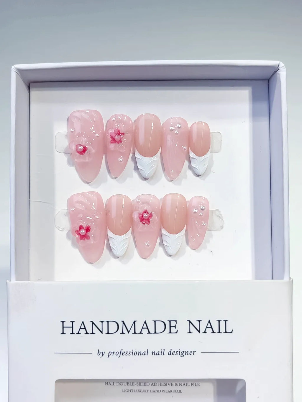 D409 - Medium Pink White Almond Solid color Flower Pearl