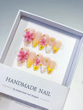 D412 - Medium Nude Pink Almond Ombre Flower Star