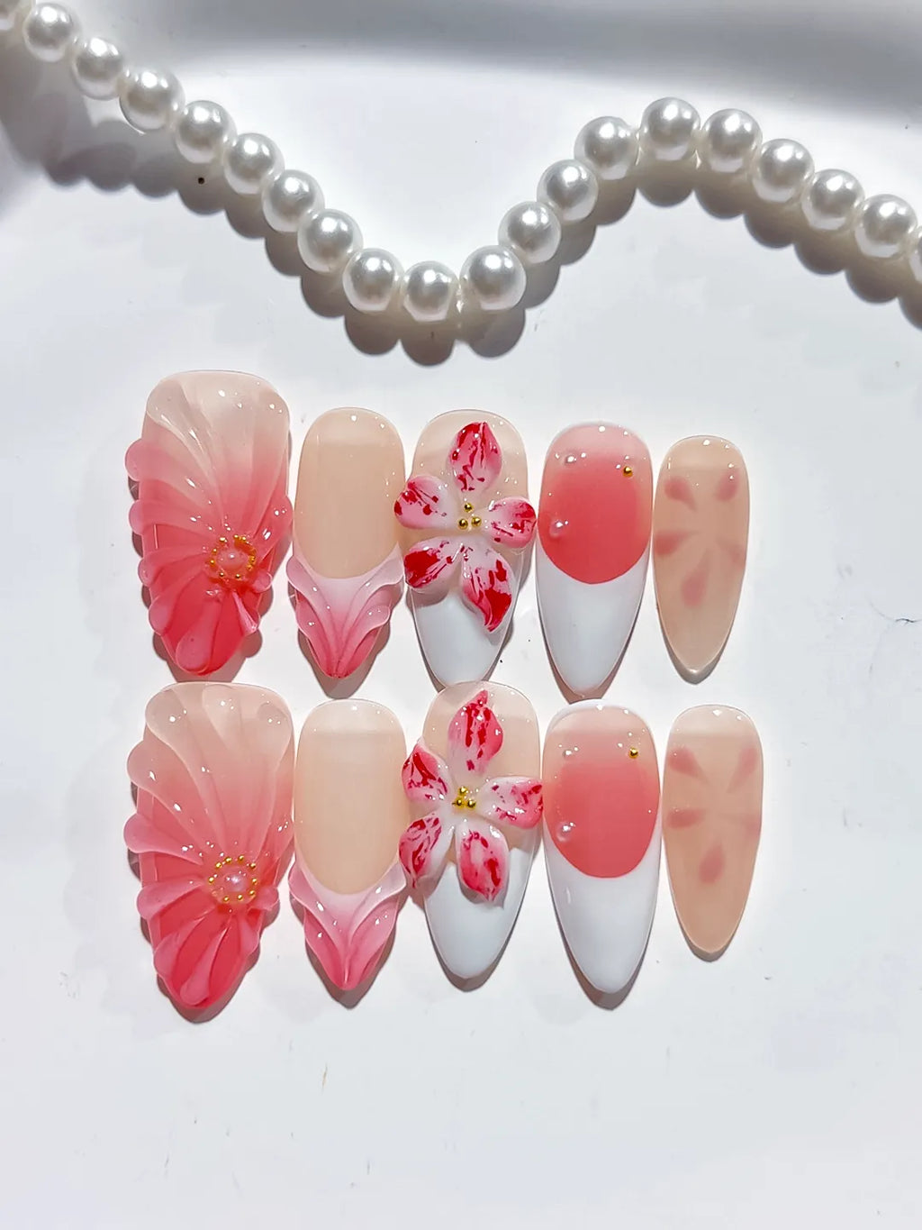 D413 - Medium Nude Pink Almond Ombre Flower