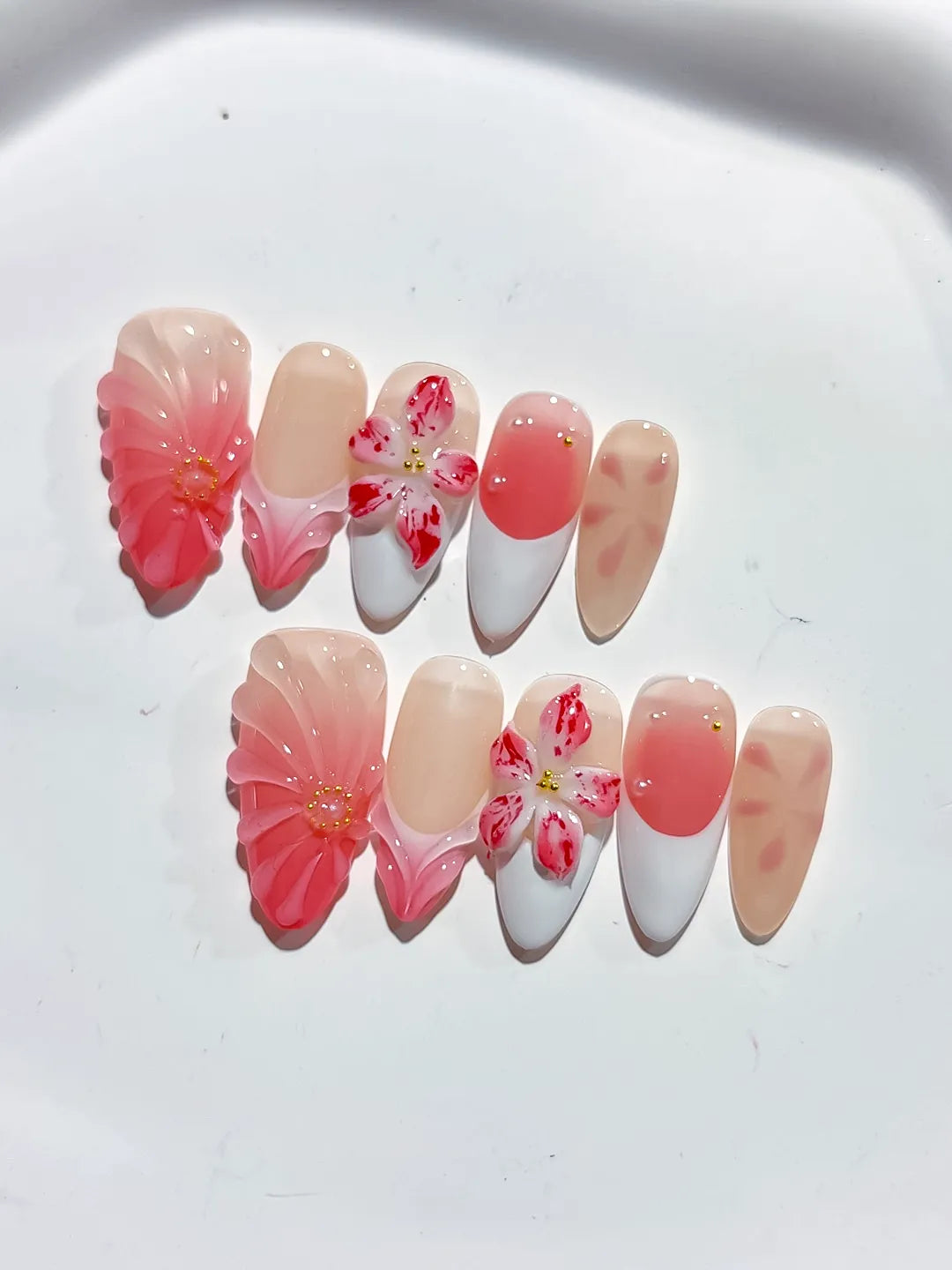 D413 - Medium Nude Pink Almond Ombre Flower