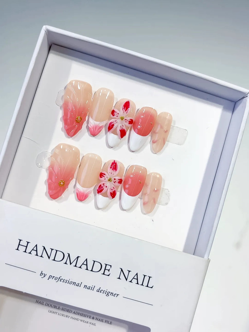 D413 - Medium Nude Pink Almond Ombre Flower