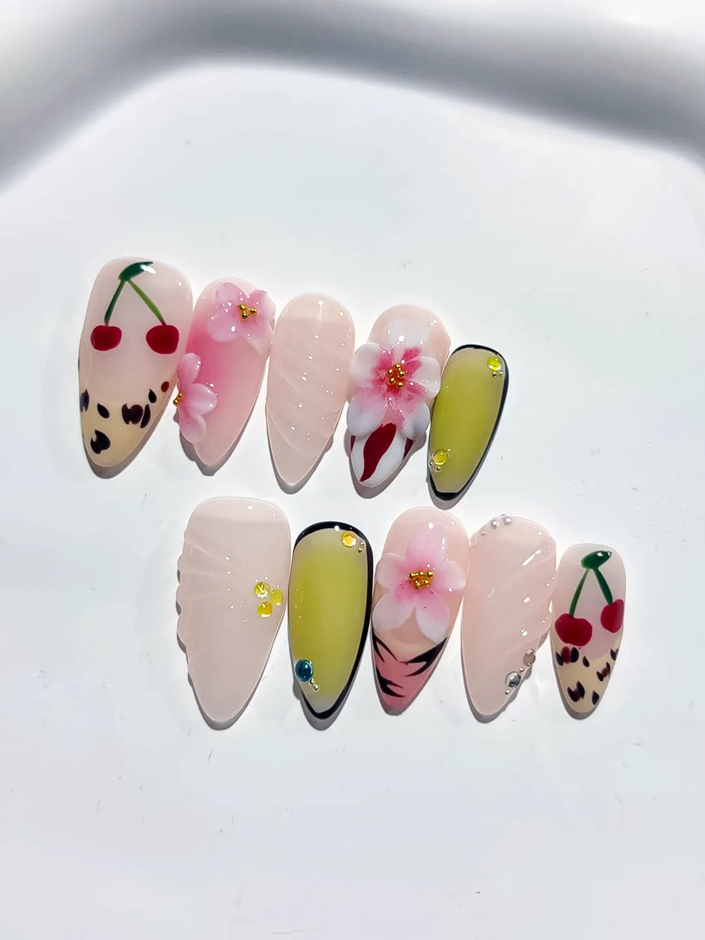 D418 - Medium Nude Pink Almond Abstract Cherry Flower