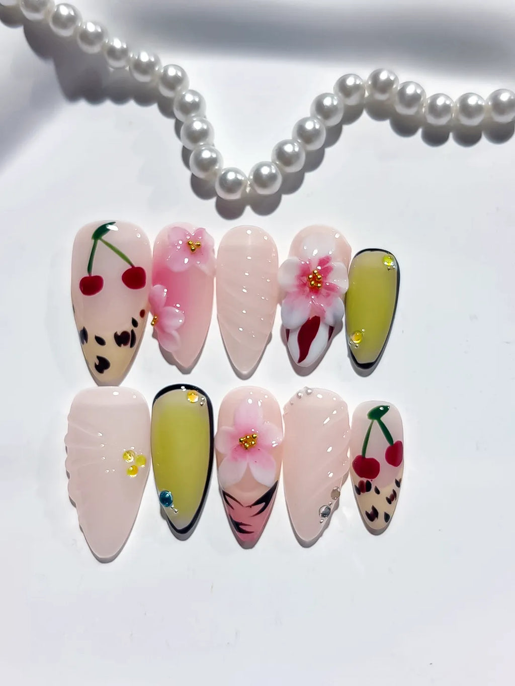 D418 - Medium Nude Pink Almond Abstract Cherry Flower