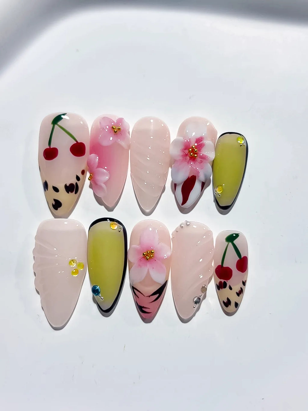 D418 - Medium Nude Pink Almond Abstract Cherry Flower