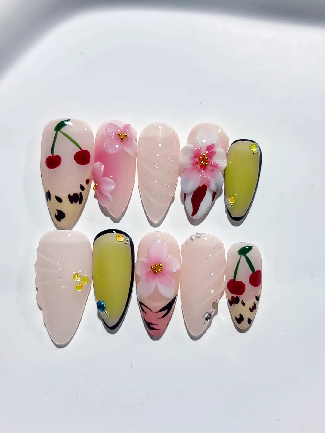 D418 - Medium Nude Pink Almond Abstract Cherry Flower