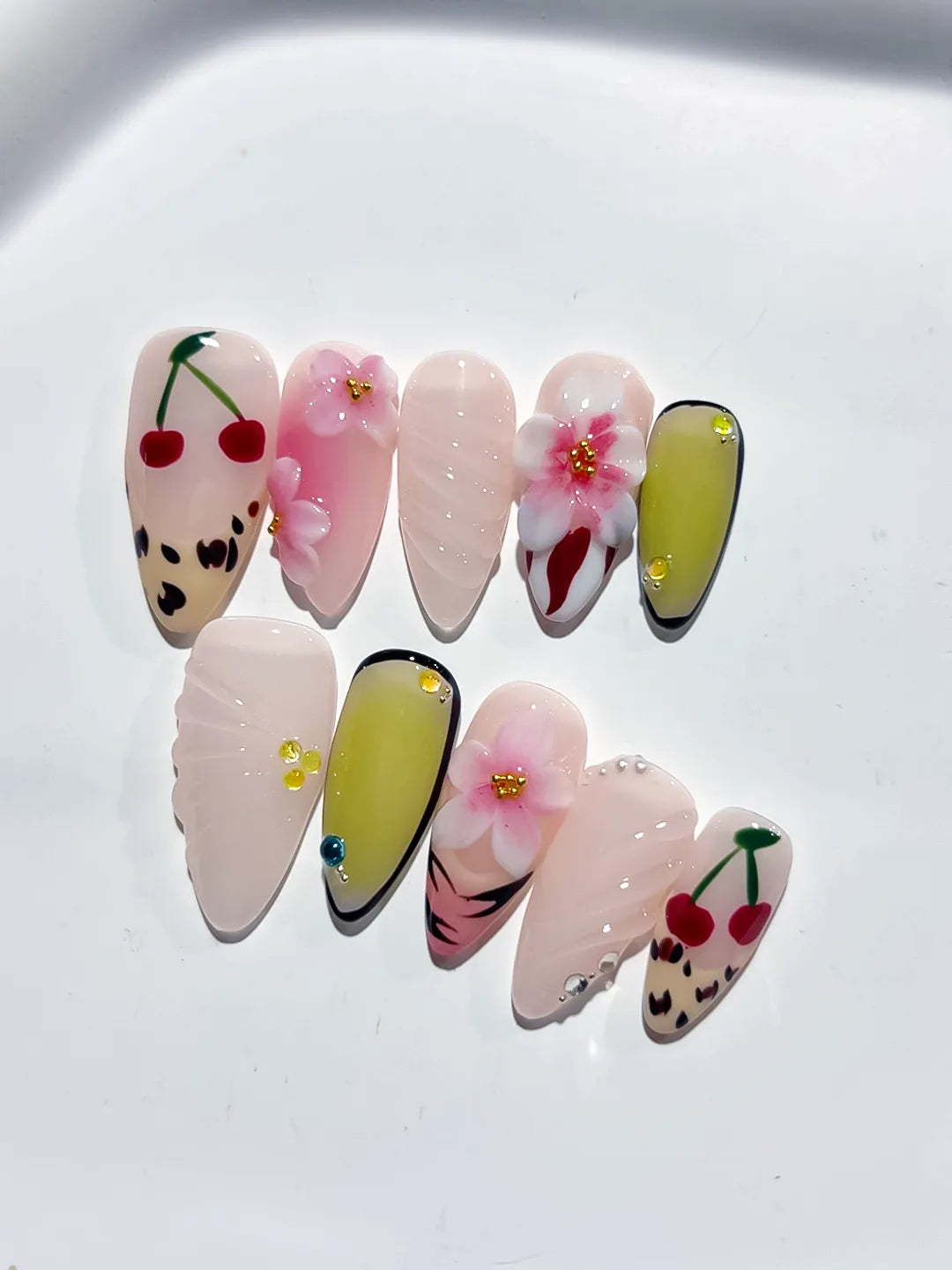 D418 - Medium Nude Pink Almond Abstract Cherry Flower