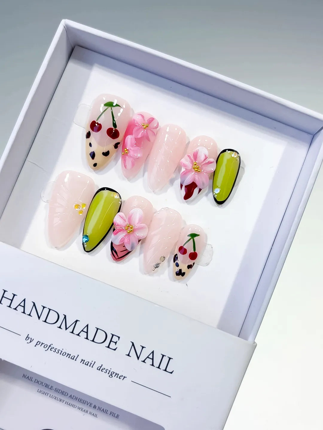 D418 - Medium Nude Pink Almond Abstract Cherry Flower