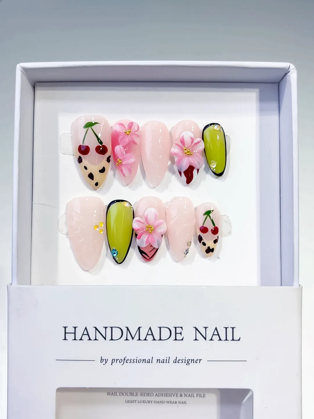 D418 - Medium Nude Pink Almond Abstract Cherry Flower