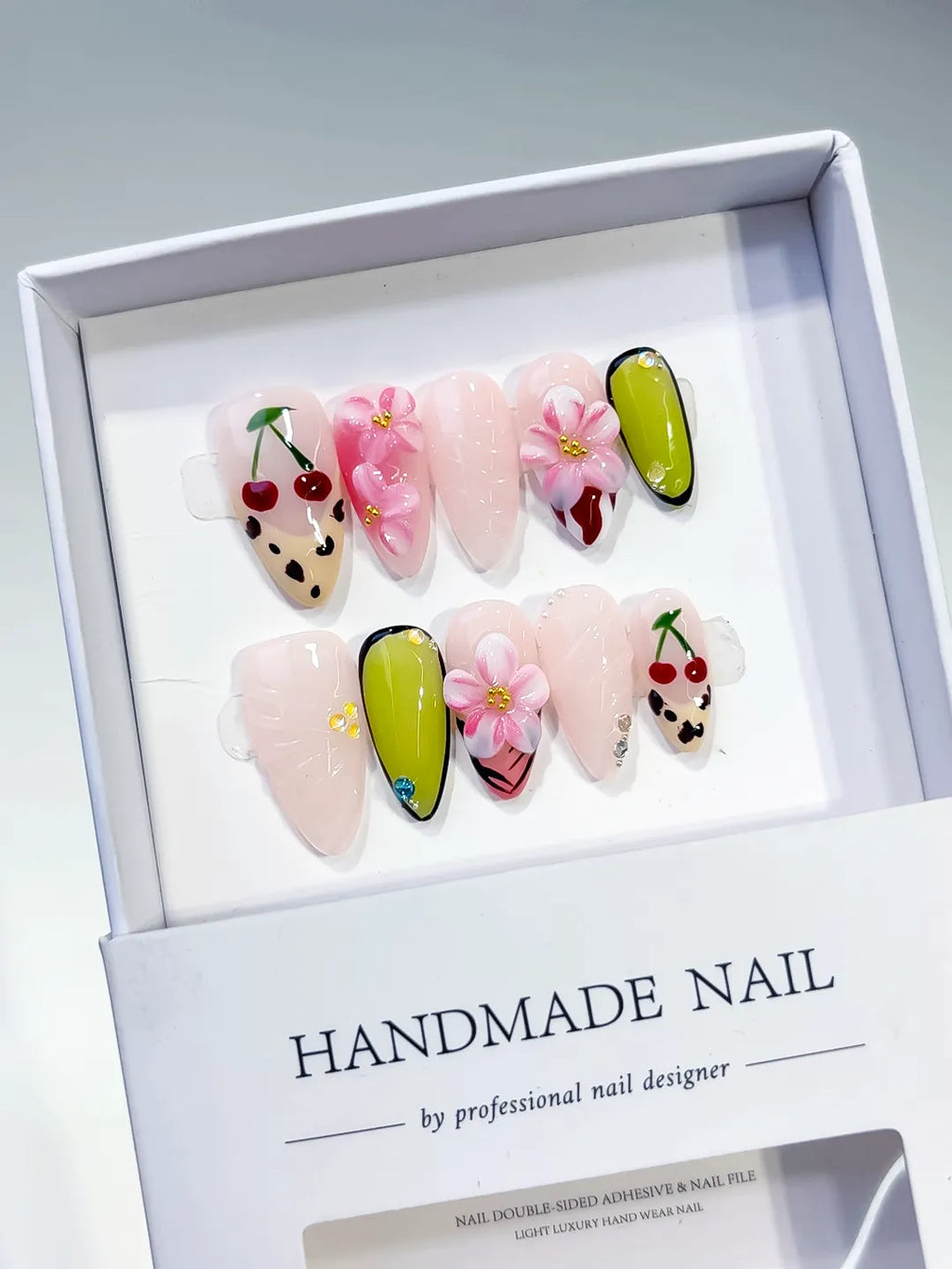 D418 - Medium Nude Pink Almond Abstract Cherry Flower
