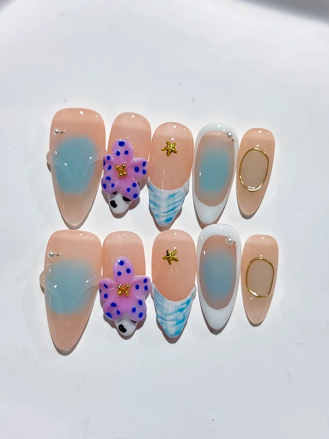 D425 - Medium Nude Blue Almond Abstract Flower Animal Print