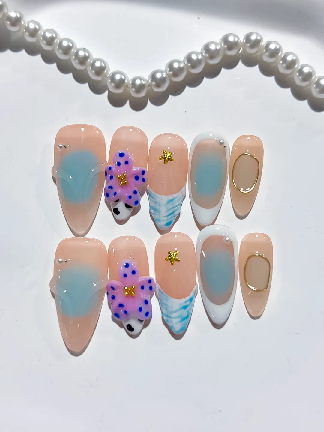 D425 - Medium Nude Blue Almond Abstract Flower Animal Print