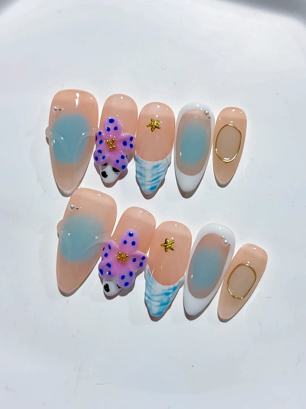 D425 - Medium Nude Blue Almond Abstract Flower Animal Print