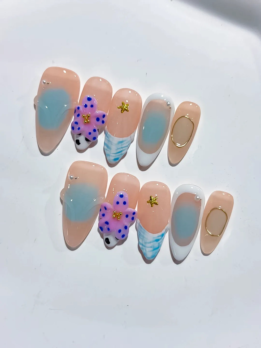 D425 - Medium Nude Blue Almond Abstract Flower Animal Print