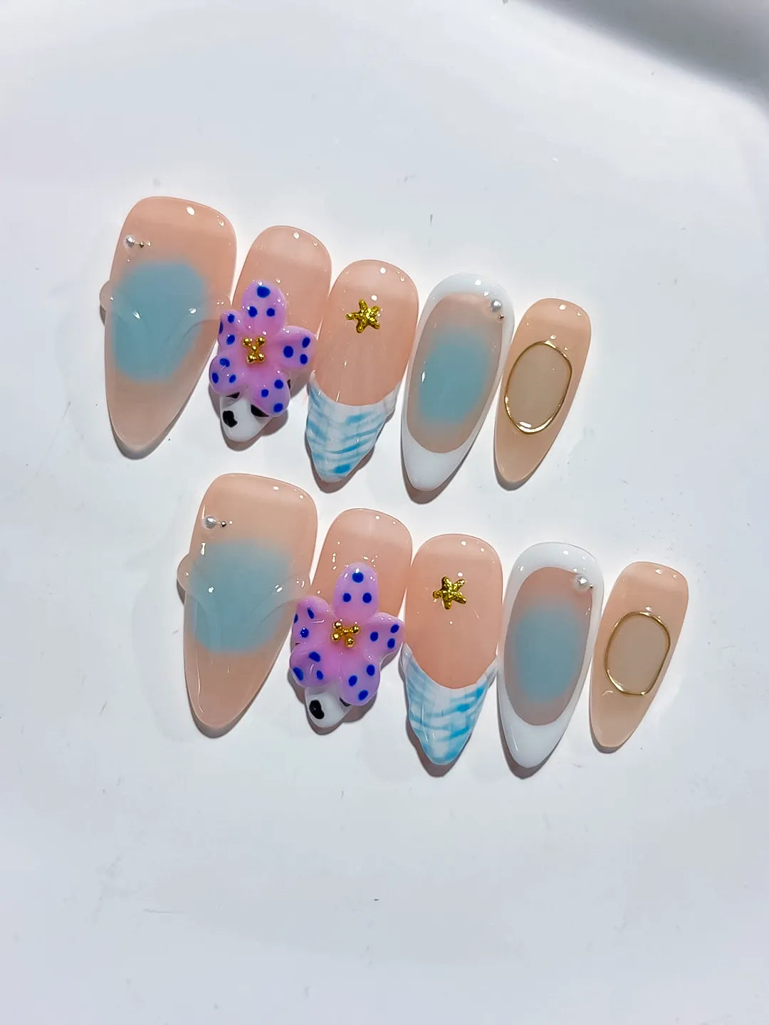 D425 - Medium Nude Blue Almond Abstract Flower Animal Print