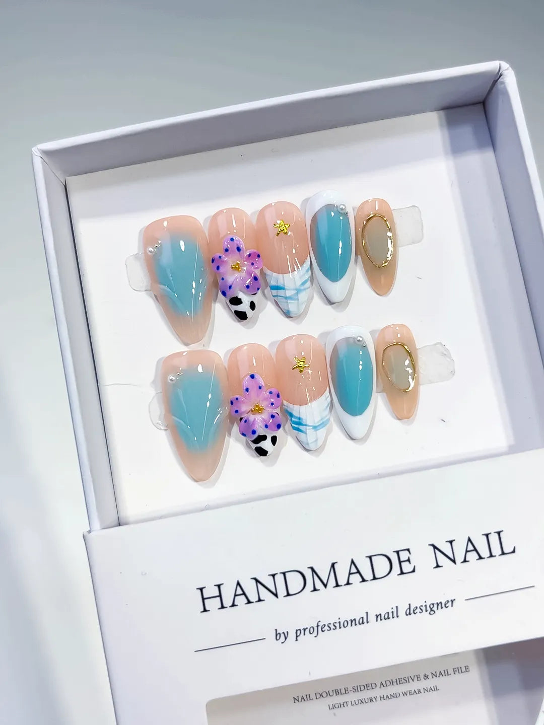 D425 - Medium Nude Blue Almond Abstract Flower Animal Print