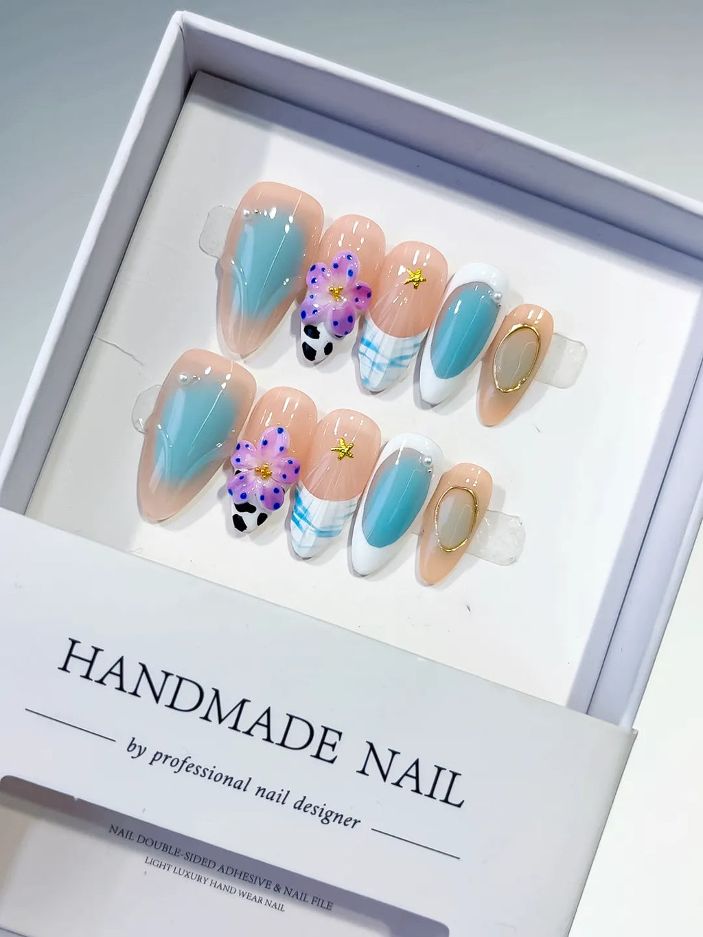 D425 - Medium Nude Blue Almond Abstract Flower Animal Print