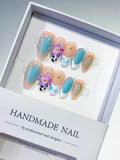 D425 - Medium Nude Blue Almond Abstract Flower Animal Print