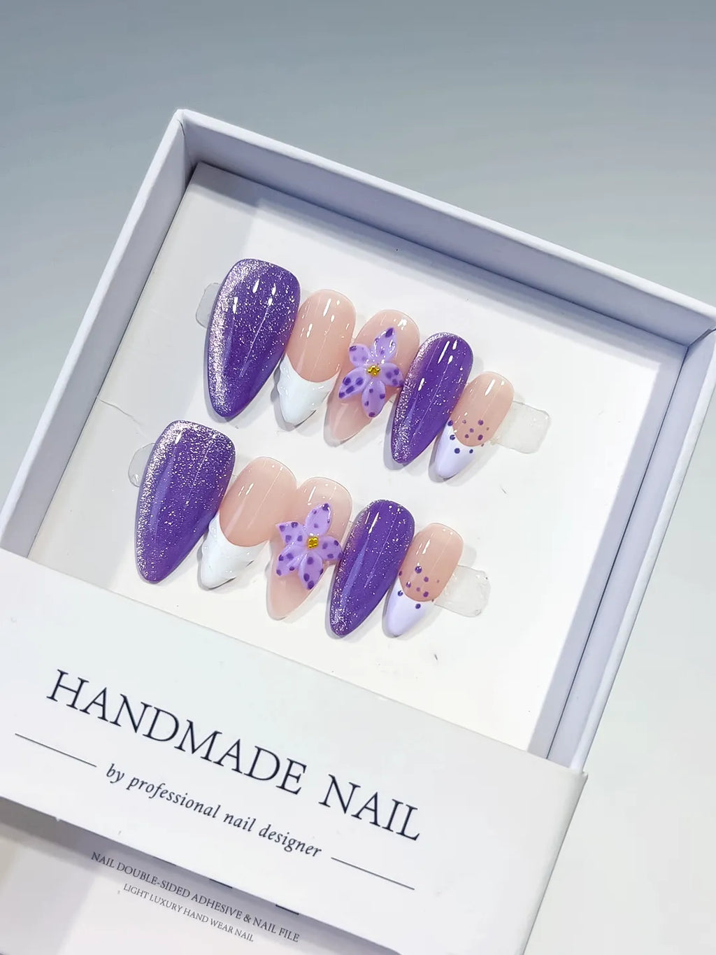 D426 - Medium Purple Nude Almond Glitter Flower Dot Pattern