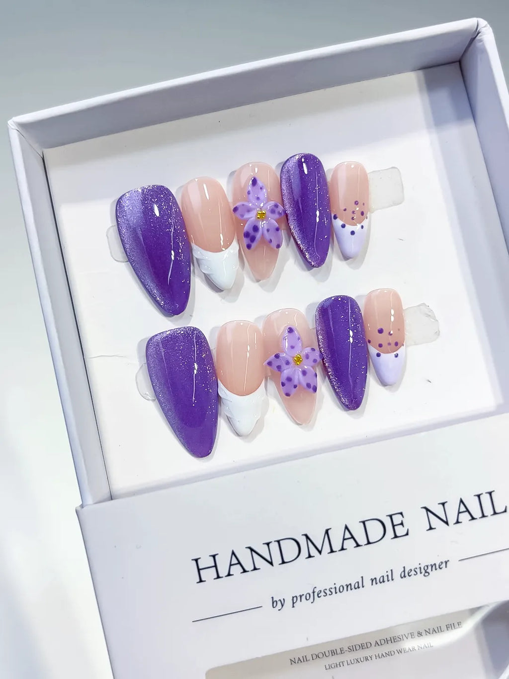 D426 - Medium Purple Nude Almond Glitter Flower Dot Pattern