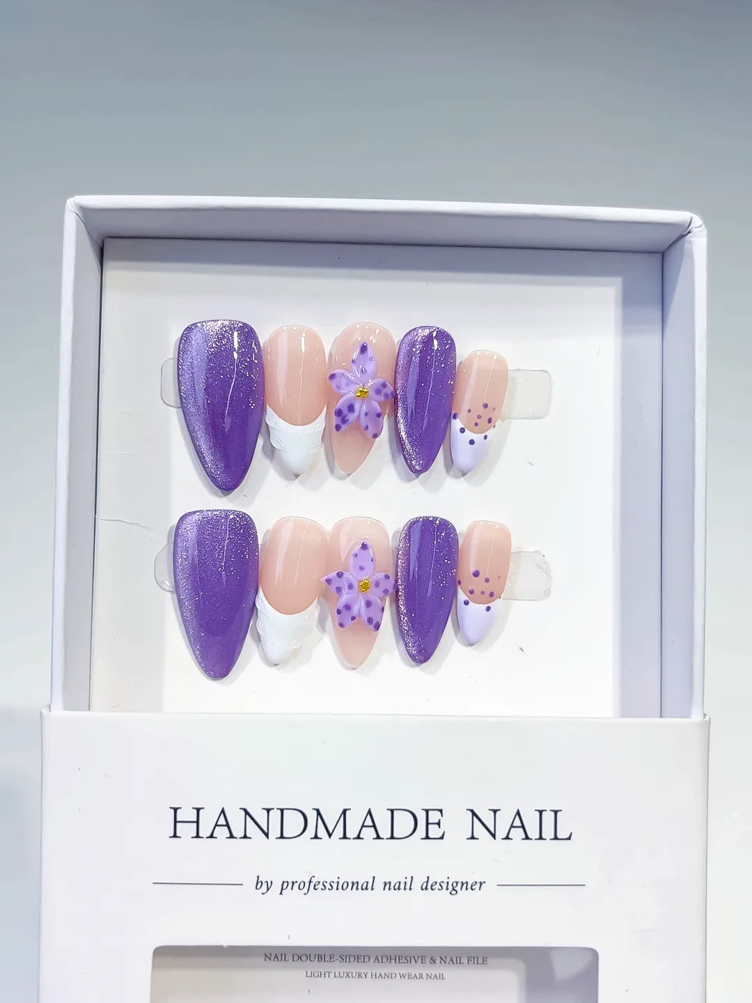 D426 - Medium Purple Nude Almond Glitter Flower Dot Pattern