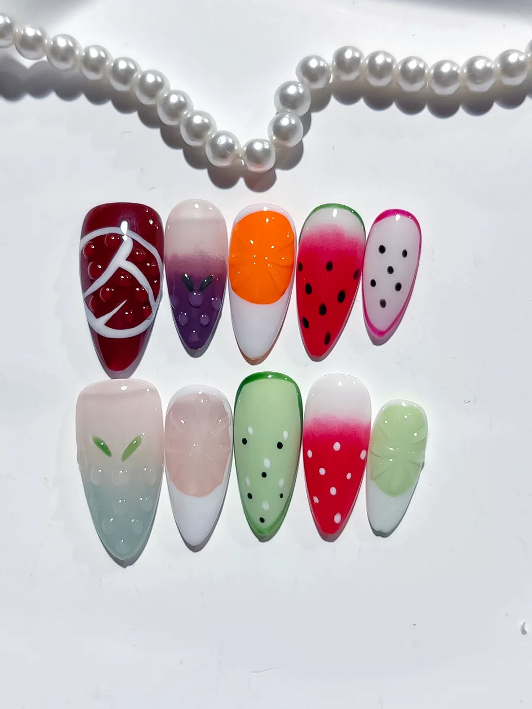 D435 - Medium Red Pink Almond Abstract Fruit VibeNailsLab