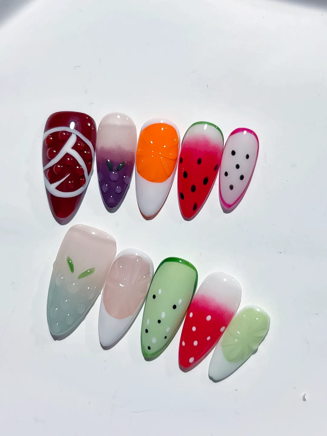 D435 - Medium Red Pink Almond Abstract Fruit VibeNailsLab