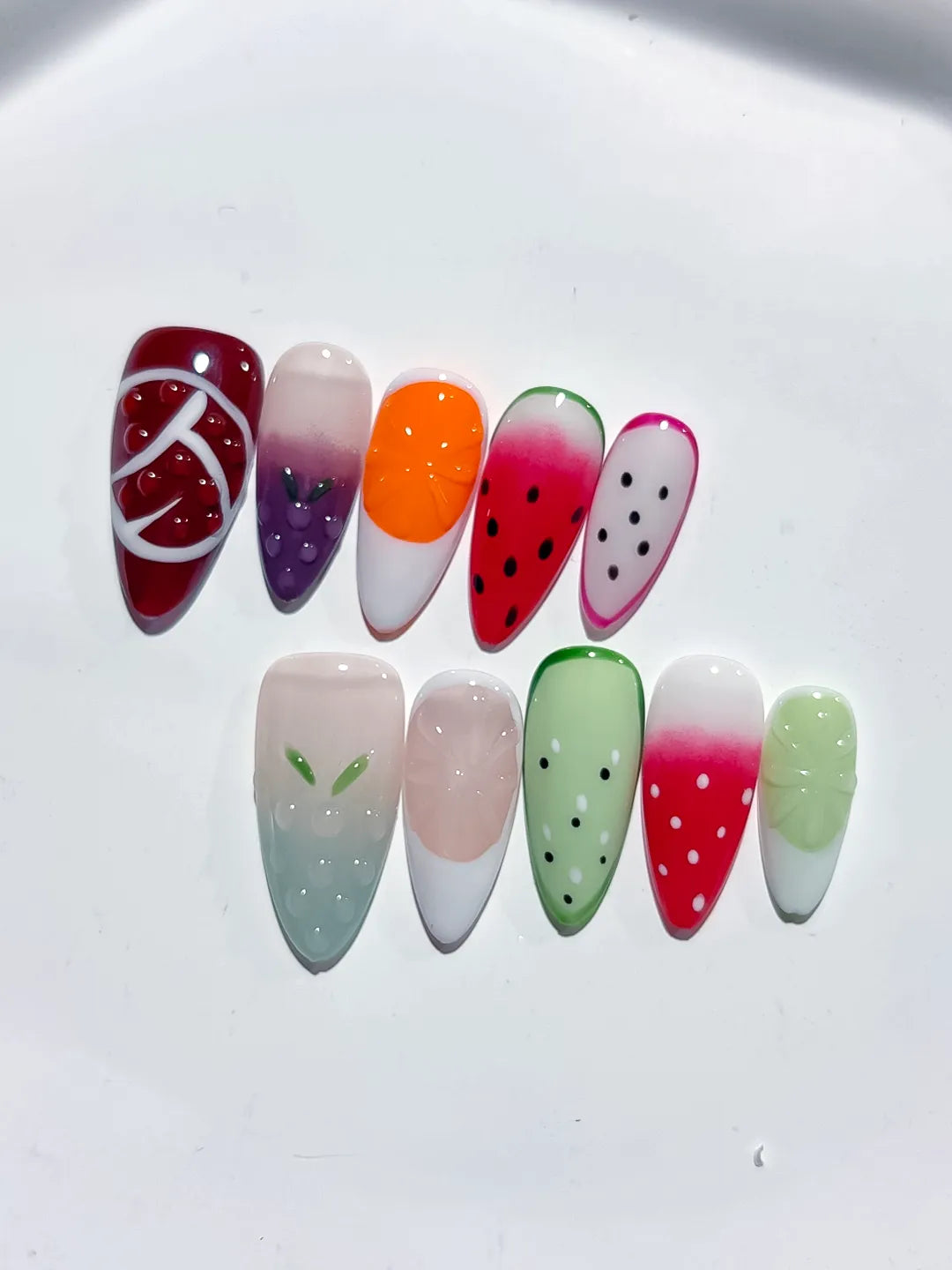 D435 - Medium Red Pink Almond Abstract Fruit VibeNailsLab
