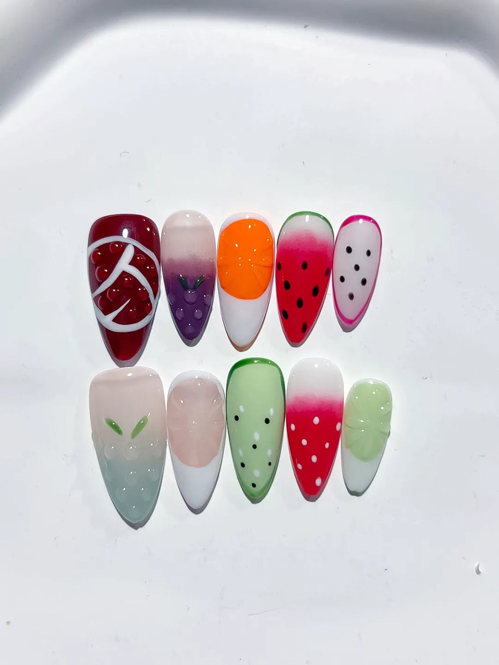 D435 - Medium Red Pink Almond Abstract Fruit VibeNailsLab