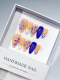 D437 - Medium Nude White Almond French tip Flower Dot Pattern VibeNailsLab
