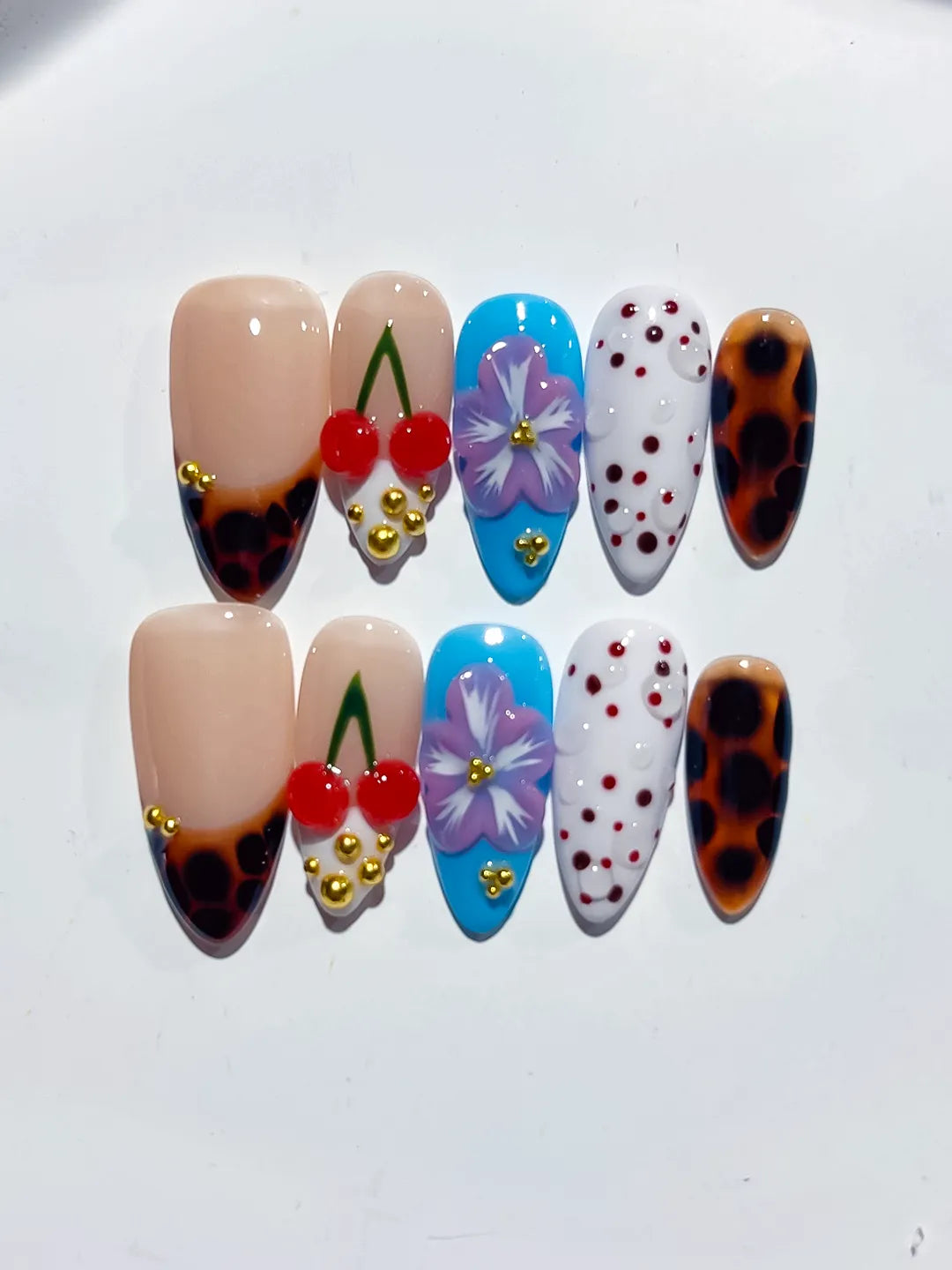 D439 - Medium Nude Brown Almond Abstract Cherry Flower