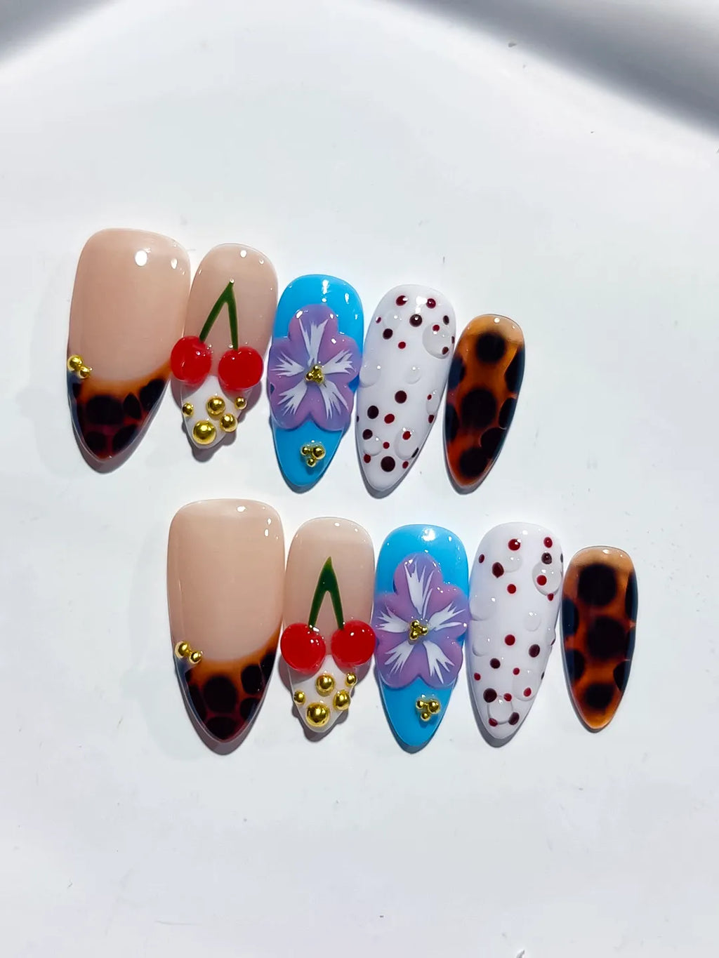 D439 - Medium Nude Brown Almond Abstract Cherry Flower