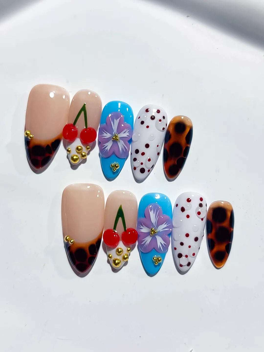D439 - Medium Nude Brown Almond Abstract Cherry Flower