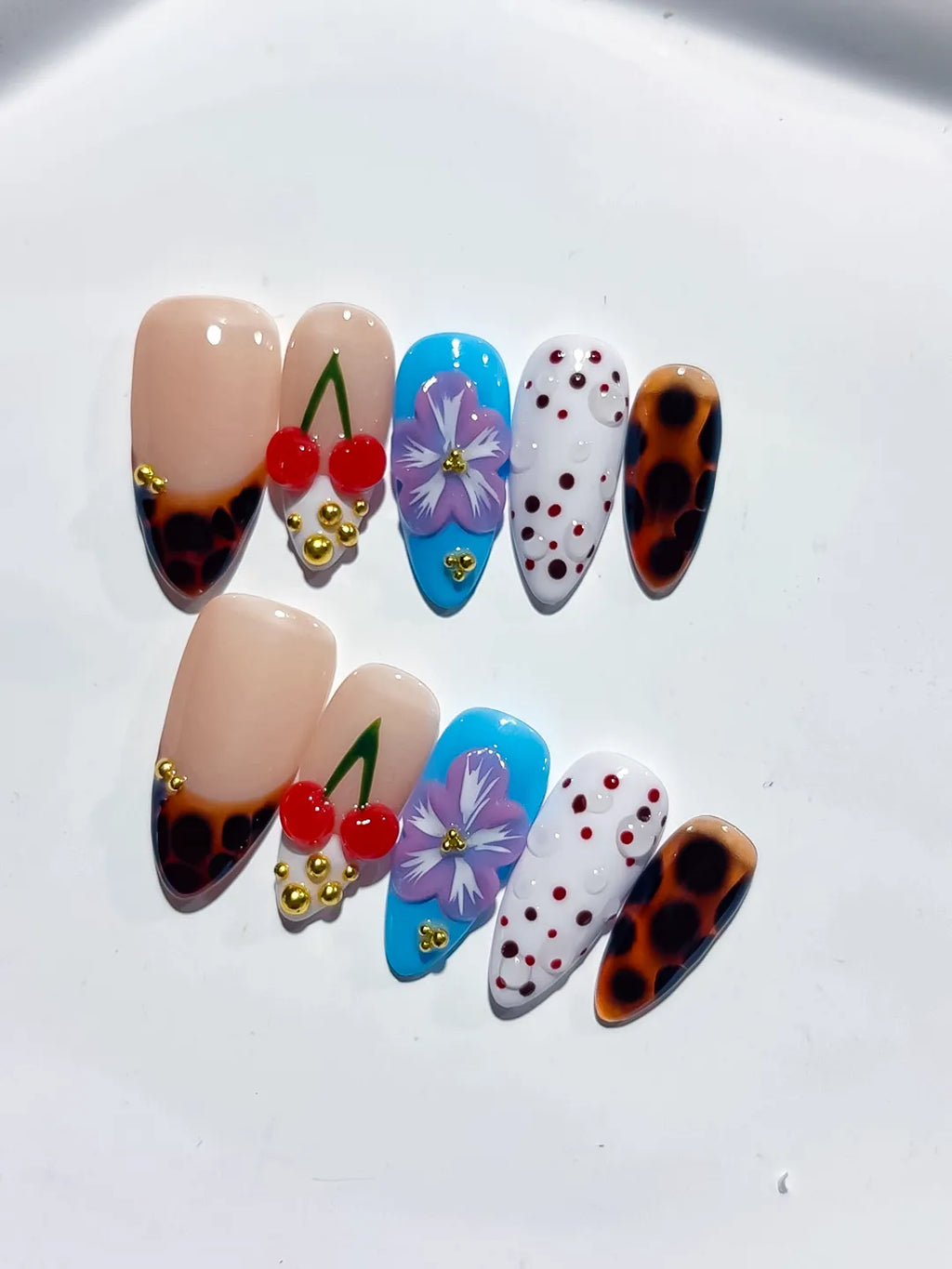 D439 - Medium Nude Brown Almond Abstract Cherry Flower