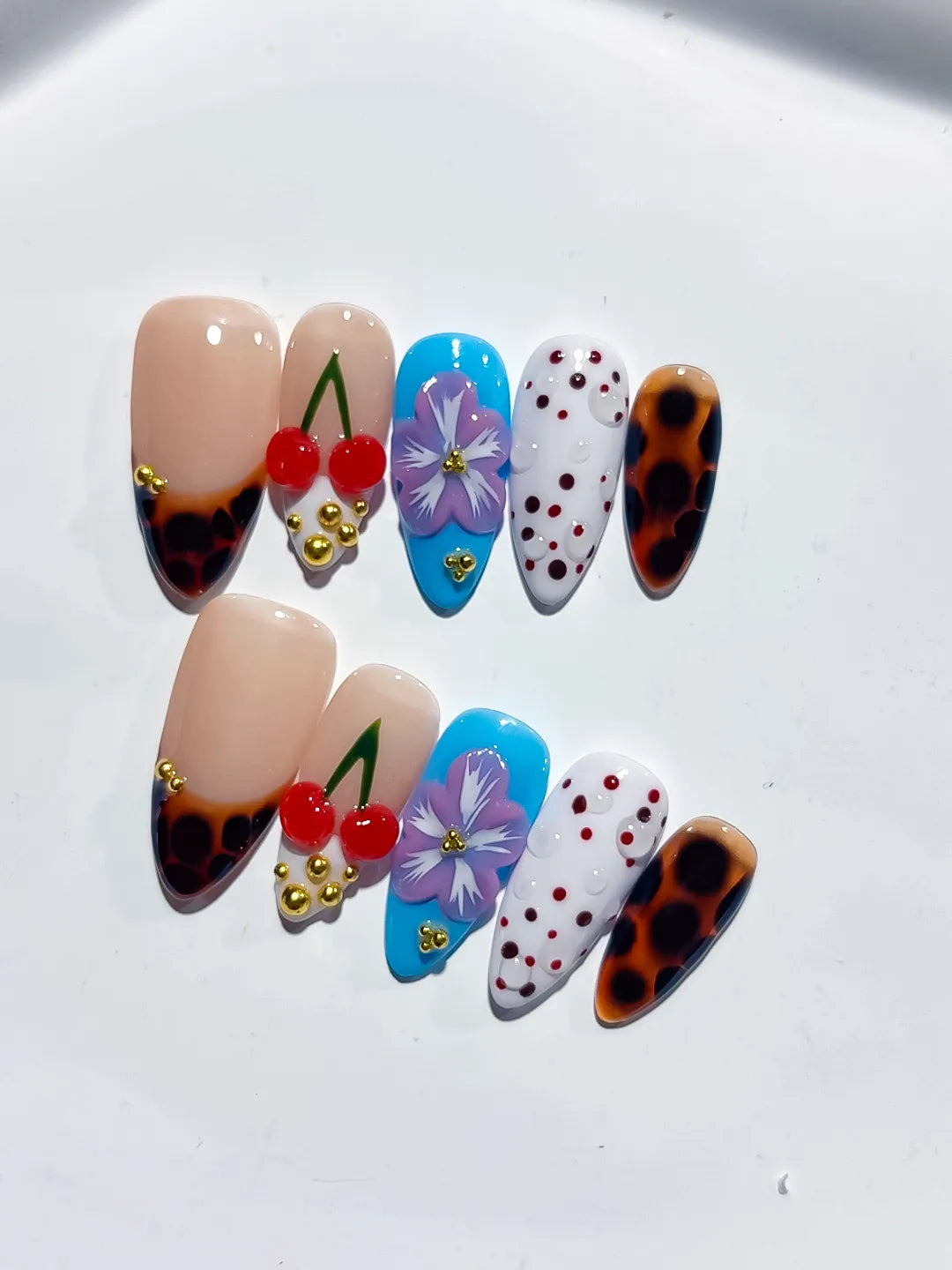D439 - Medium Nude Brown Almond Abstract Cherry Flower