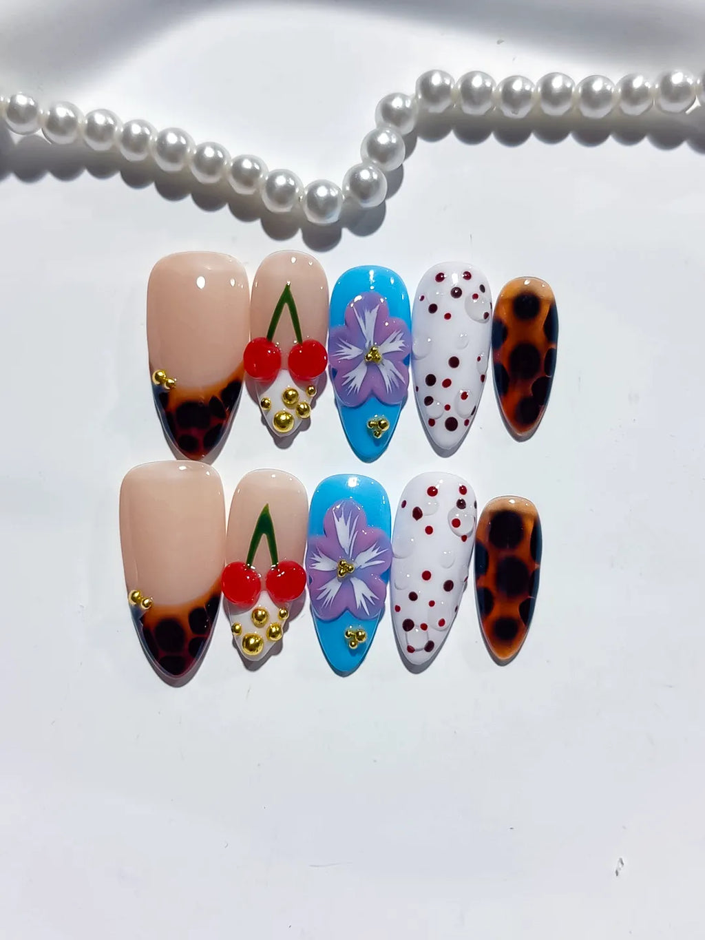 D439 - Medium Nude Brown Almond Abstract Cherry Flower