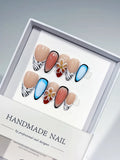 D443 - Medium Nude Blue Almond Abstract Flower Animal Print
