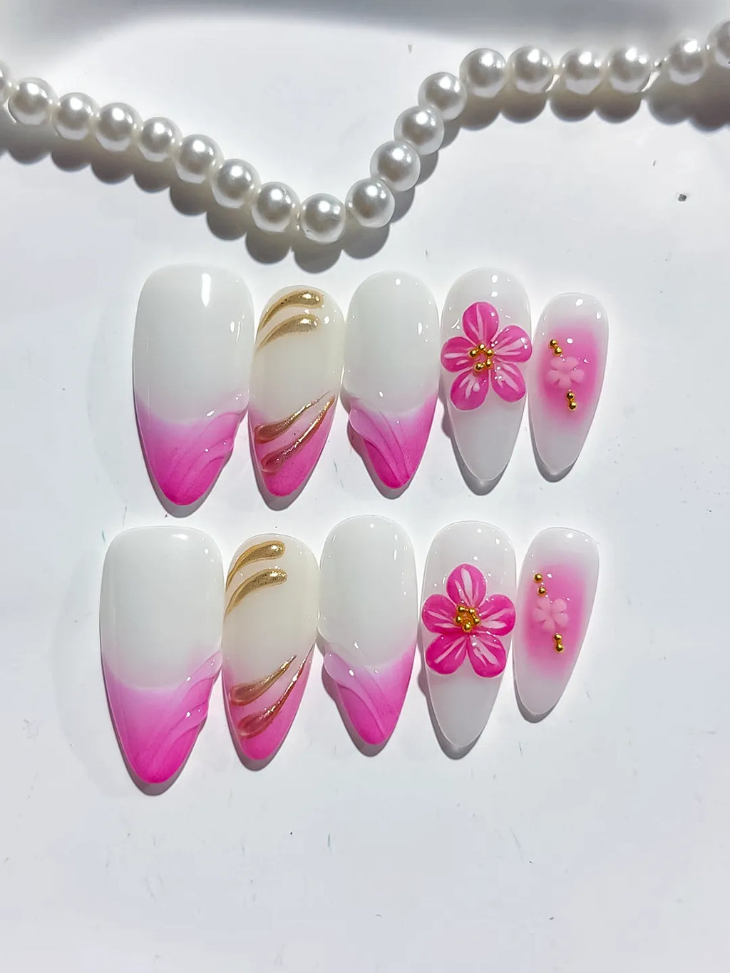 D448 - Medium White Pink Almond Floral Flower Metallic Charm