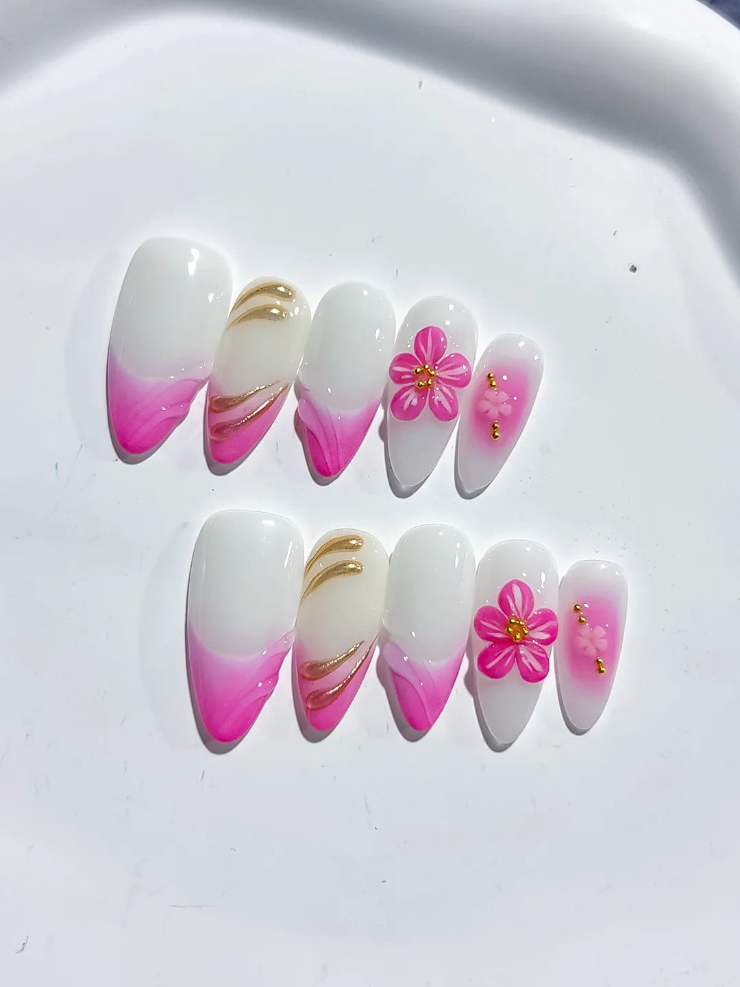 D448 - Medium White Pink Almond Floral Flower Metallic Charm