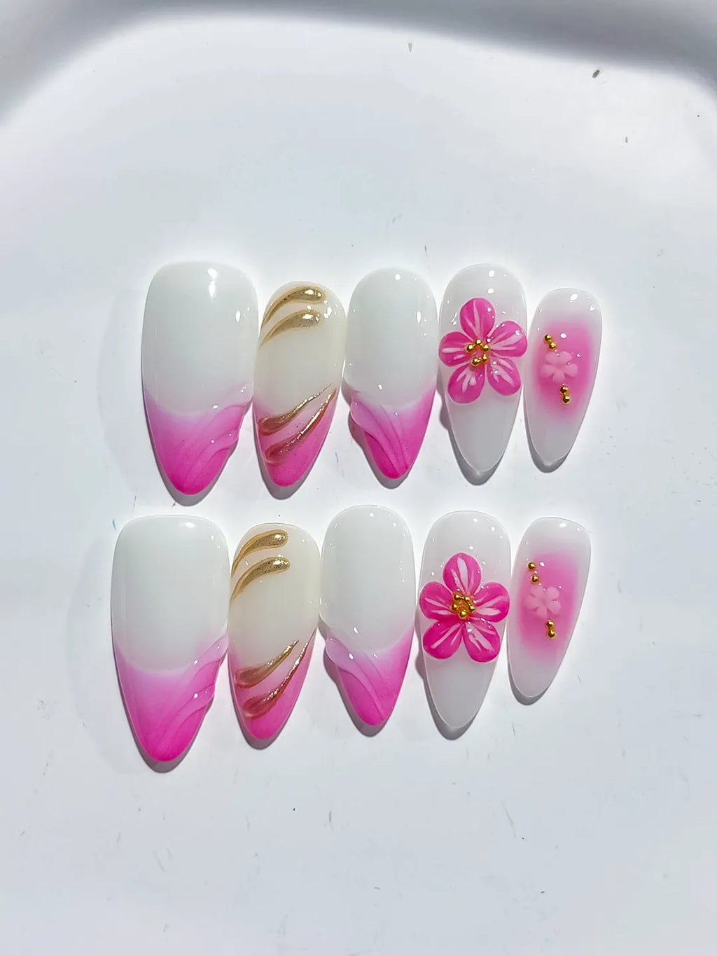 D448 - Medium White Pink Almond Floral Flower Metallic Charm
