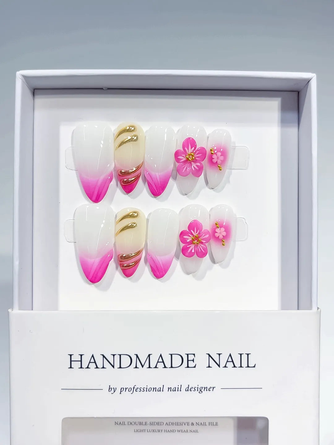 D448 - Medium White Pink Almond Floral Flower Metallic Charm