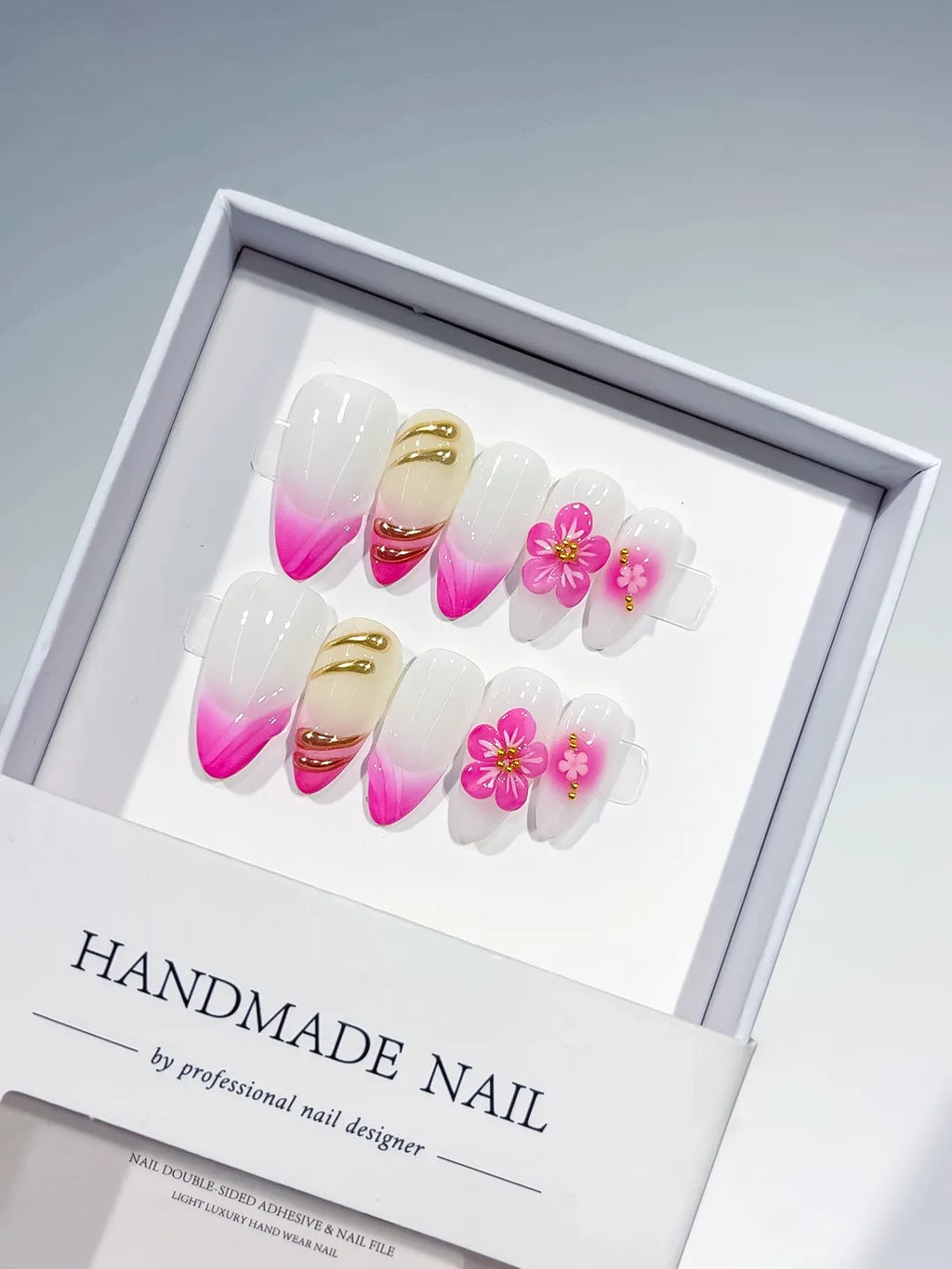 D448 - Medium White Pink Almond Floral Flower Metallic Charm