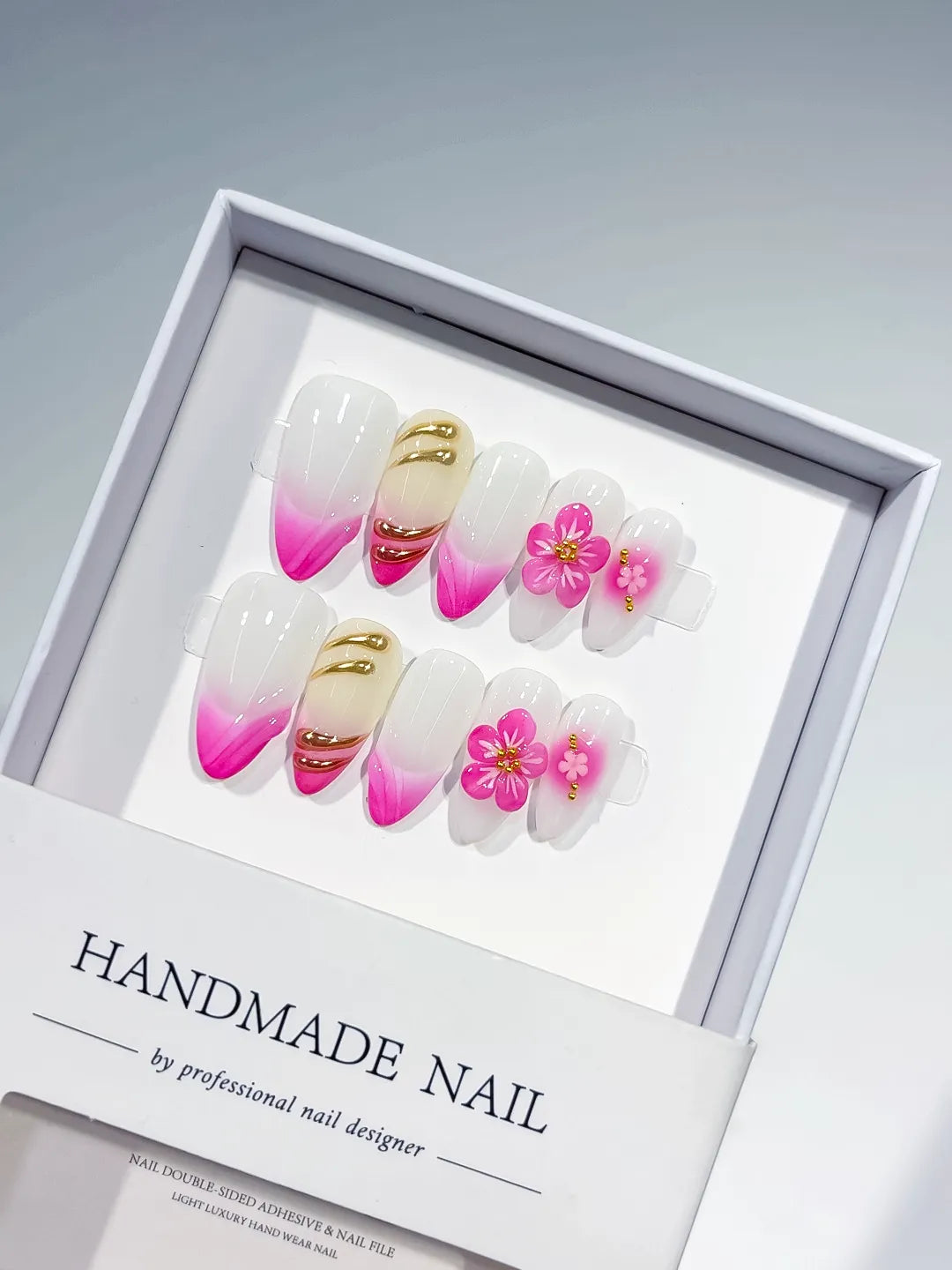 D448 - Medium White Pink Almond Floral Flower Metallic Charm